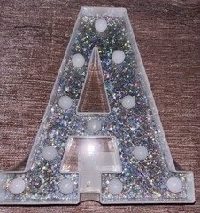 LED Marquee Letter Lights, Light Up Silver Bedroom Glitter Alphabet Letter A