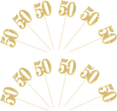12Pcs Gold 50Th Birthday Centerpiece Sticks Glitter Number 50 Table Centerpieces