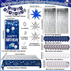 Blue Birthday Decorations for Men Women, Happy Birthday Decorations for Boys