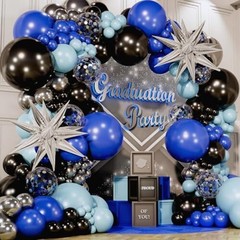 ALL-IN-1 Blue and Black Balloons Arch Kit with BONUS Blue, Black, Silver
