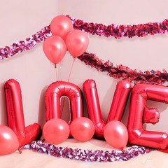 Valentines Day Decorations 29.5Ft Heart Tinsel Garland 3PCS Red Pink White