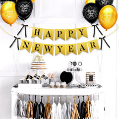 , Gold Happy New Year Banner – 10 Feet, Pre – Strung | Glitter Gold and Black wi