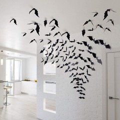 Halloween 3D Bat Wall Decals Party Scary Spooky Black Decorations Stickers 12pcs