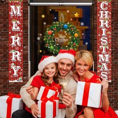 FECEDY Merry Christmas Hanging Banner Porch 72×12 Inch (Pack of 2), Red White