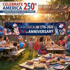 Large 250th Anniversary Banner – Patriotic 4th of July Flag for Indoor & Outdoor