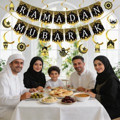 34 Pcs Ramadan Mubarak Banner Pre-Assembled Eid Mubarak Muslim Ramadan Decor