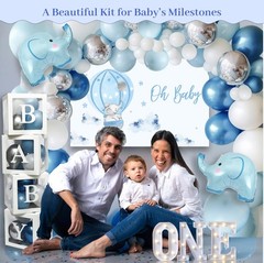 Vidal Crafts 139 PCs Elephant Baby Shower Decorations Boy, Themed Baby Boy Sh…