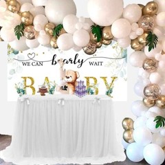 Bear Gender Reveal Backdrop «We can Bearly Wait» Baby Shower Decoration 8×6 ft