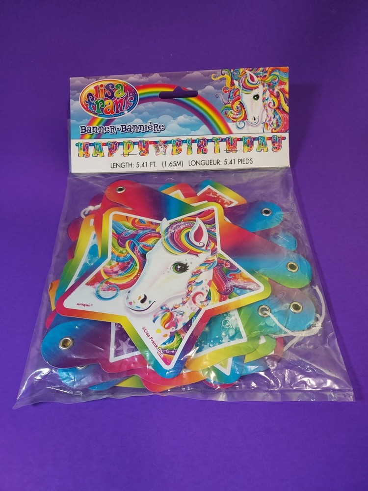 Sealed Lisa Frank Party Banner Happy Birthday Unicorn Rainbow Made by Unique NEW