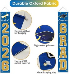 Graduation Decorations Class of 2026, Blue & Gold Congrats Grad Banner Hanging F