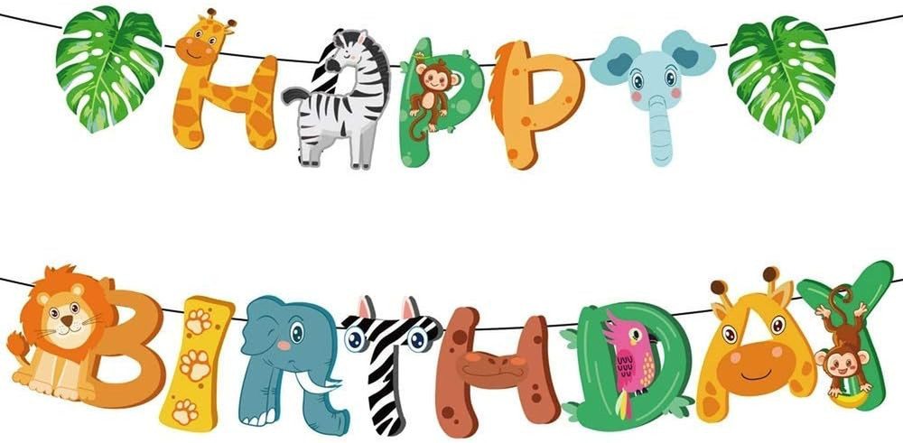 Safari Animals Happy Birthday Banner, Jungle Party Sign, Wild Birthday Decoratio