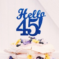 Hello 45 Cake Toppers Blue Glitter Happy 45th Birthday Party Decorations