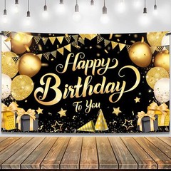 , Black and Gold Happy Birthday Banner – Xtralarge 72X44 Inch | Happy Birthday..
