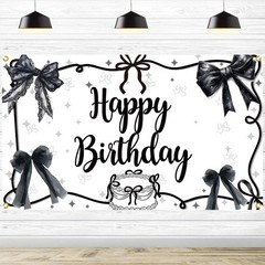 Coquette Black Bow Happy Birthday Backdrop Girls Women Photography 5.9×3.6 Ft