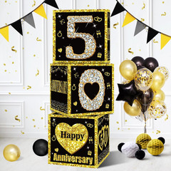 3Pcs 50Th Wedding Anniversary Decorations Boxes, Black Gold Happy 50 Anniversary