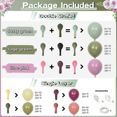 Pink and Green Balloons Arch Double , Sage Olive Green Dusty Blush Pink Ballo…