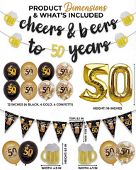 50Th Birthday Decorations for Men, 3 Pre Strung Cheers to 50 Years Banner with G