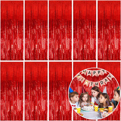 10 Pack Foil Curtain Backdrop Red Metallic Tinsel Foil Fringe Curtains Photo Boo