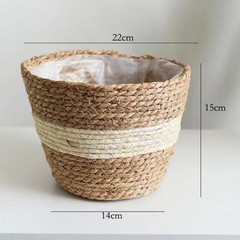 3 Piece Lined Wicker Plant Basket Set 18 22 25 cm Natural Seagrass Decor
