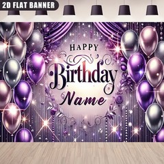 1pc 2D Luxury Purple Birthday Banner Personalized Photo Backdrop Tapestry❀