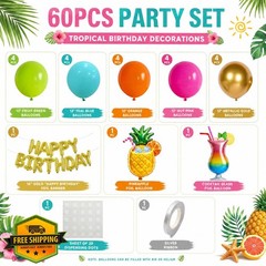 Tropical Birthday Decorations, Happy Birthday Banner with Rainbow Green Teal …
