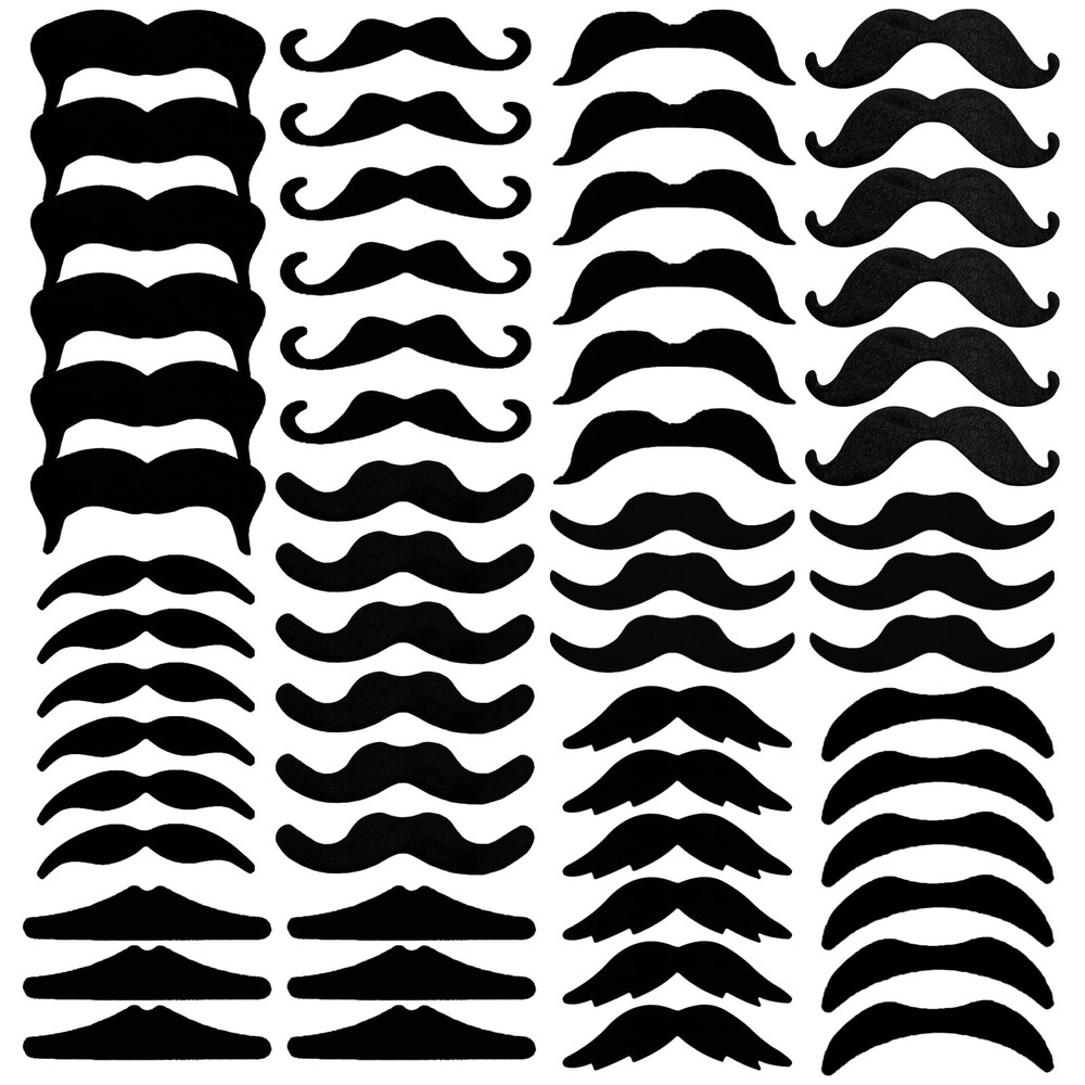 60 Pcs Black Fake Mustaches Adhesive (10 Designs) Novelty Hairy Beard Costume…