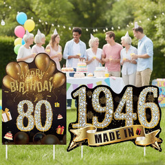 2Pcs Birthday Yard Signs 80Th Birthday Decorations for Men Women Black Gold Happ