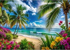 Hawaiian Beach Backdrop Background Tropical Aloha Banner Palm Flowers Photo