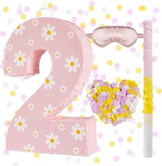 Daisy Birthday Decorations, Daisy Number 2 Piñata with Blindfold Stick Blindfold