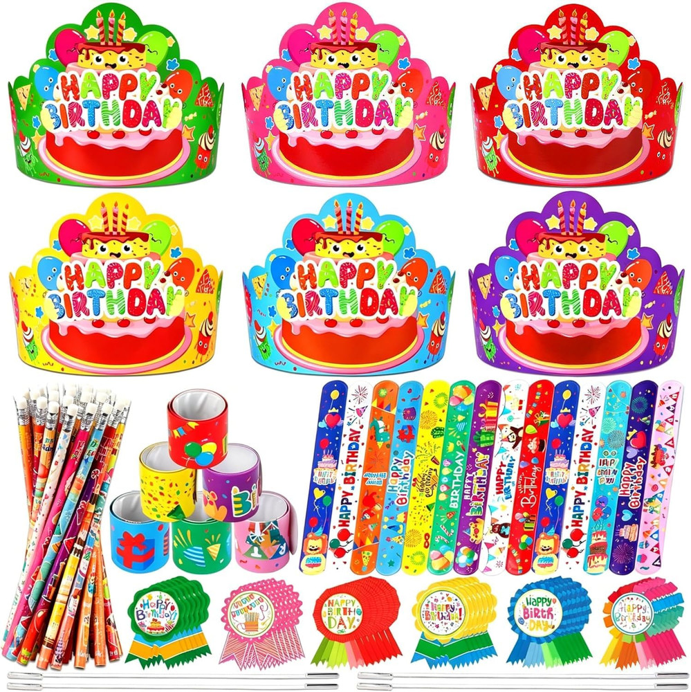 144 PCS Birthday Crowns for Kids Classroom Include 36 Colorful Birthday Paper Ha