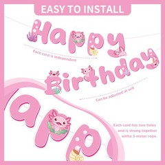 Axolotl Party Decorations – 12 PCs Pink Cute Cartoon Animals Happy Banner Cei…