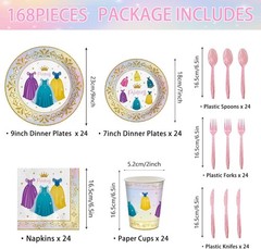 Princess Dress Disposable Party Tableware Set (Plates, Cups, Napkins, Utensils)