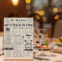 60th Birthday Decorations for Him & Her, Vintage 1966 Table Sign & Acrylic Stand
