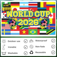 World Cup Backdrop 2026 43X71 Inches Soccer World Tournament Cup Party Decoratio