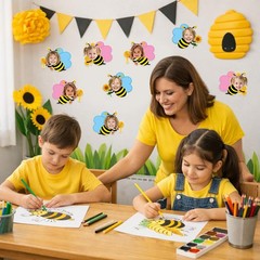 48 Pcs Honey Bee Cutout for Bulletin Board Decoration with Photo Yellow Cute …