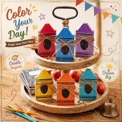 6 Pcs Back to School Wooden Table Decor Rustic Crayon Wood Block Sign Vintage…