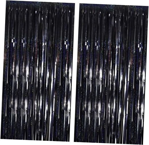 Black Laser Tinsel Glitter Foil Fringe Curtain Birthday Party Black Shining