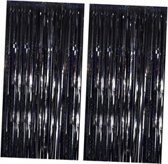 Black Laser Tinsel Glitter Foil Fringe Curtain Birthday Party Black Shining
