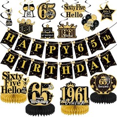 Yoyuspy 65th Birthday Decorations for Men Women, Black and Gold 65
