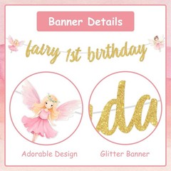 My Fairy First Birthday Decorations – Fairy 1st Birthday Glitter Banner and M…