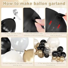 173Pcs Pearl White Gold Balloons Arch Garland Kit, Pearl White Chrome Black