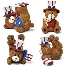 Patriotic Bear Figurines Set 4 Mini Teddy Bears Uncle Sam Resin Table Top