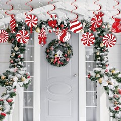 Christmas Candy Hanging Swirls Red White Peppermint Ceiling Decor 60 PCS