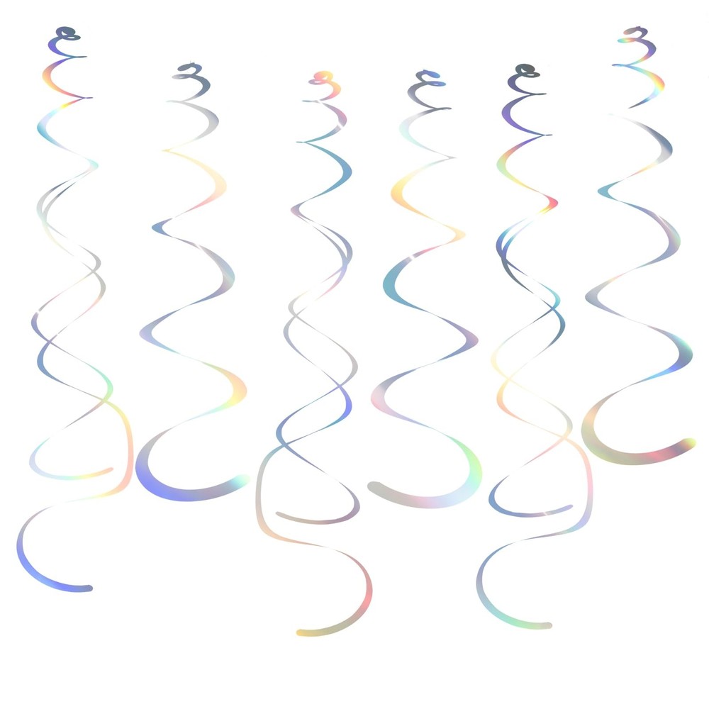 30 Pack Iridescent Shiny Foil Hanging Swirl Party Ceiling Streamer Decor