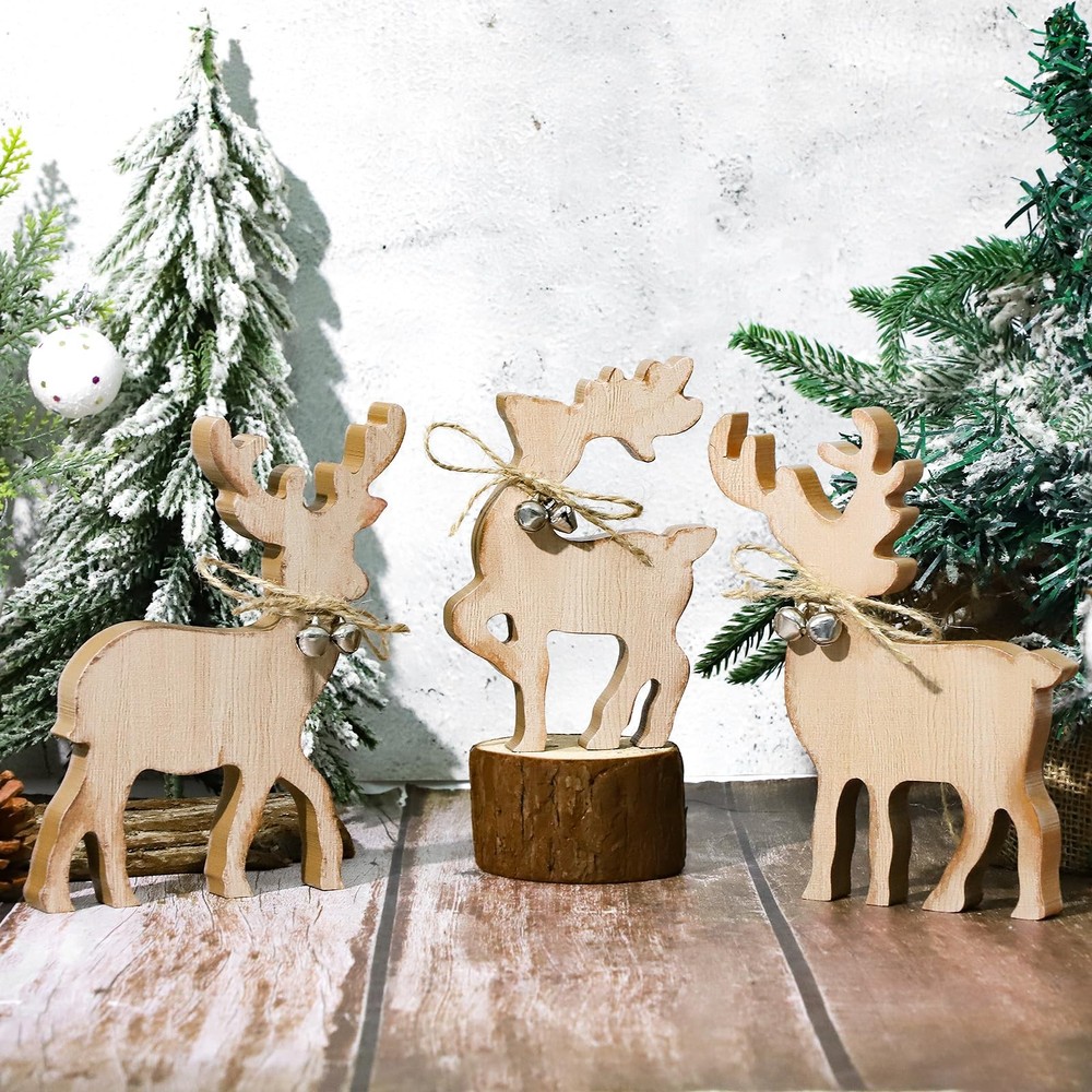 Cute Christmas Tiered Tray Decor Indoor, Wooden Reindeer Christmas Tabletop D…