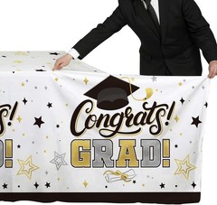 Graduation Decorations 2026-2 Pcs Black and Gold Gongrats Grad Tablecover for
