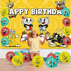 Cuphead Party Decorations Birthday Decor Set Plates Balloons Banner Cake toppers