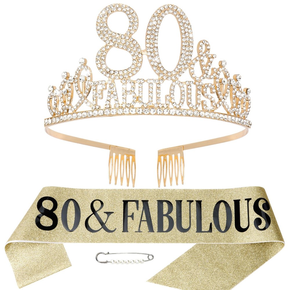 Gold 80th Birthday Tiara & Sash Set, Happy – Fabulous Decorations