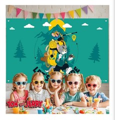 Tom And Jerry Party Backdrop/Wall Hanging «Let’s Explore» Approximately 3’x5″