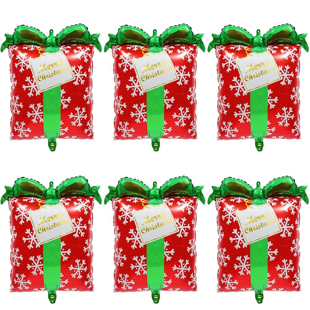 6PCS Christmas Gift Box Balloons Red Green Cube Snow Pattern Decor for Party
